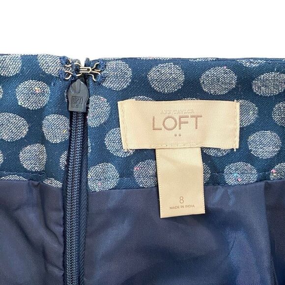 Loft size 8 polka dot blue white skirt zipper - Picture 3 of 7